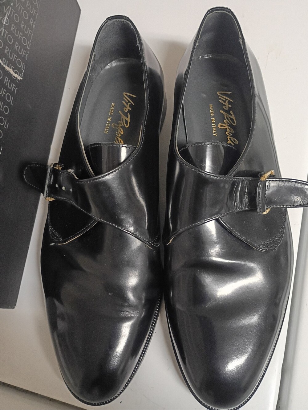 Men's Black Leather Vito Rufolo Monk Strap Oxfords